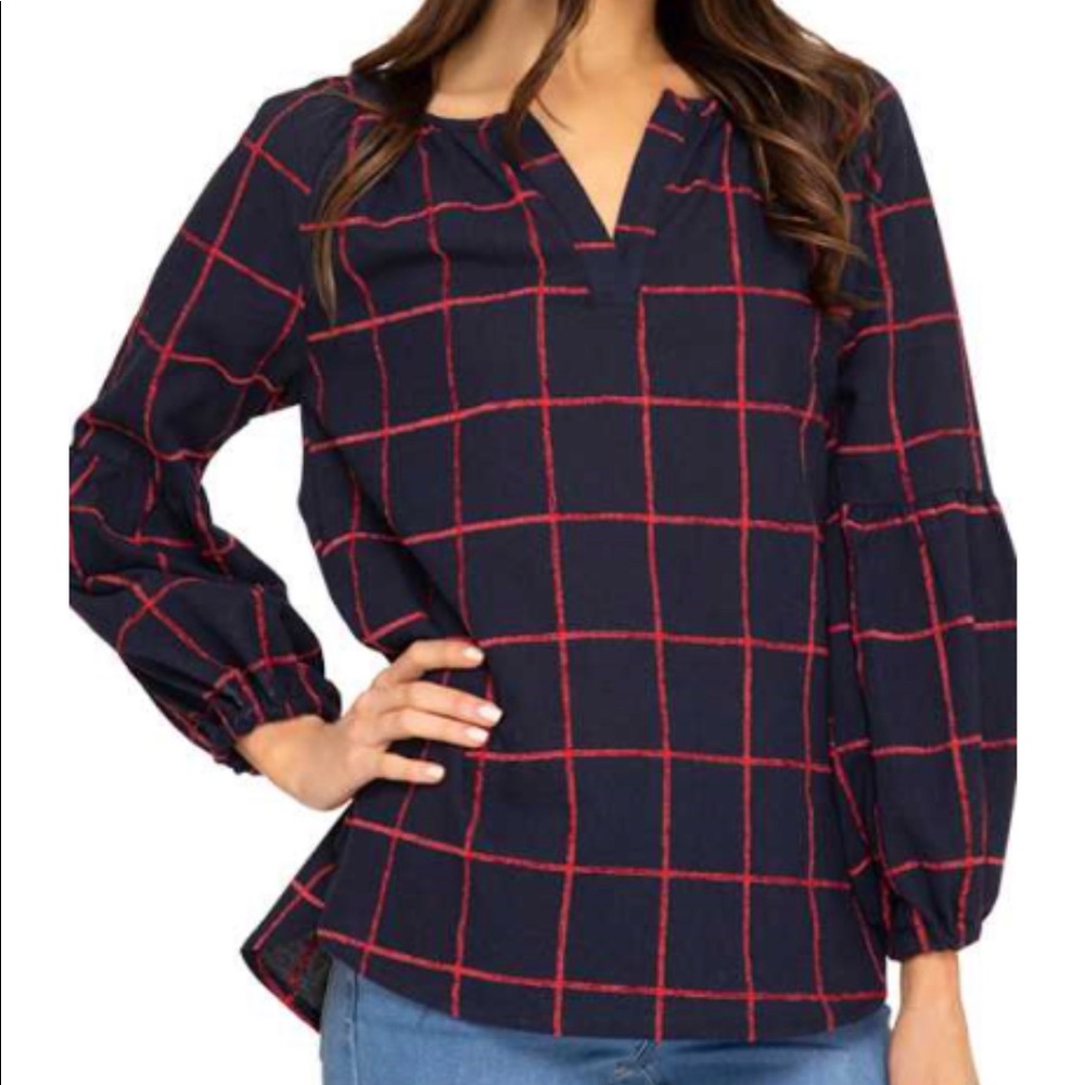 Woven Grid Print Top